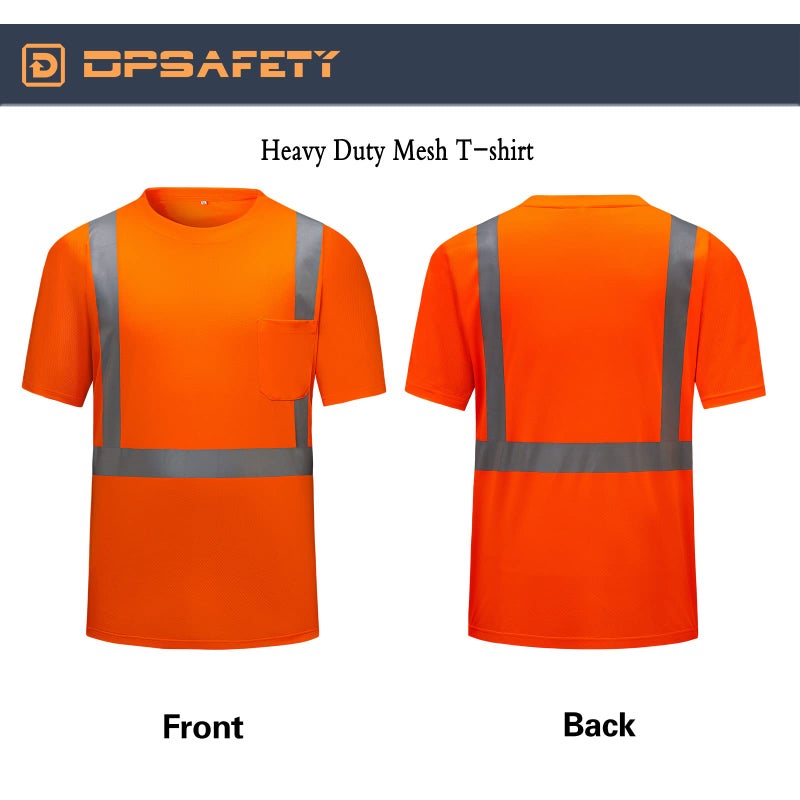 DPSAFETY High Visibility Shirts Quick Dry Safety T Shirts with Reflective Strips and Pocket Short Sleeve Mesh Hi Vis Construction Work Class 2 Shirt for Men/Women Orange,4XL - Image 4